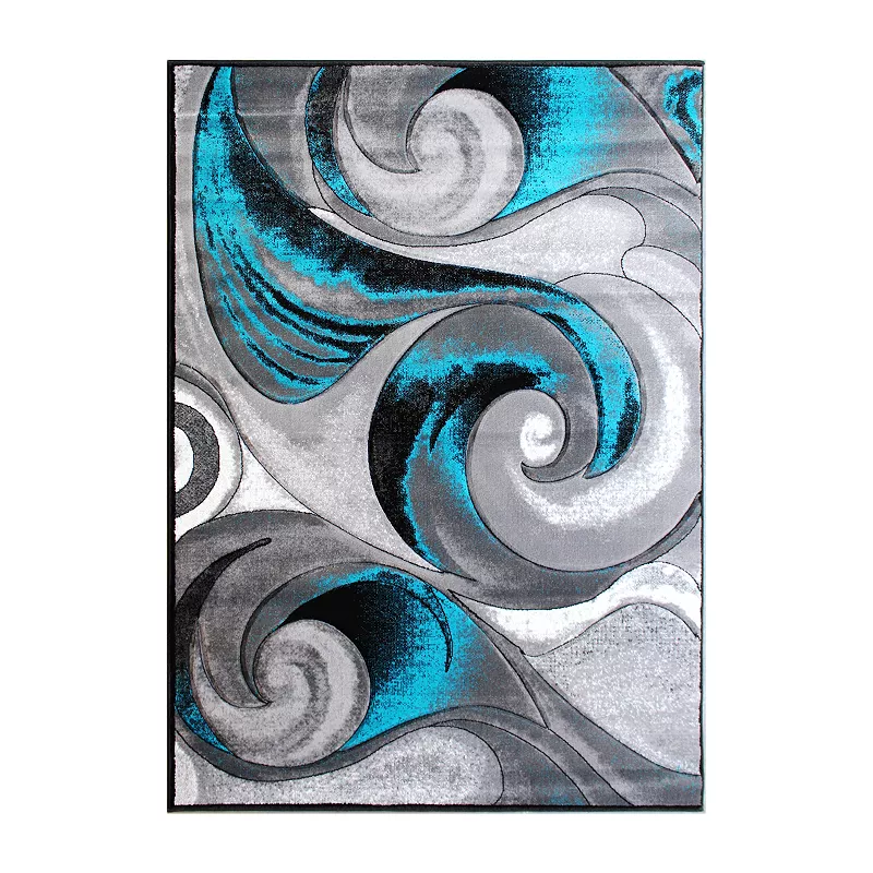 Masada Rugs Masada Rugs DaVincii Collection 5'x7' Modern Woven Area Rug with Hand Carved Wave Design in Turquoise - Design D410