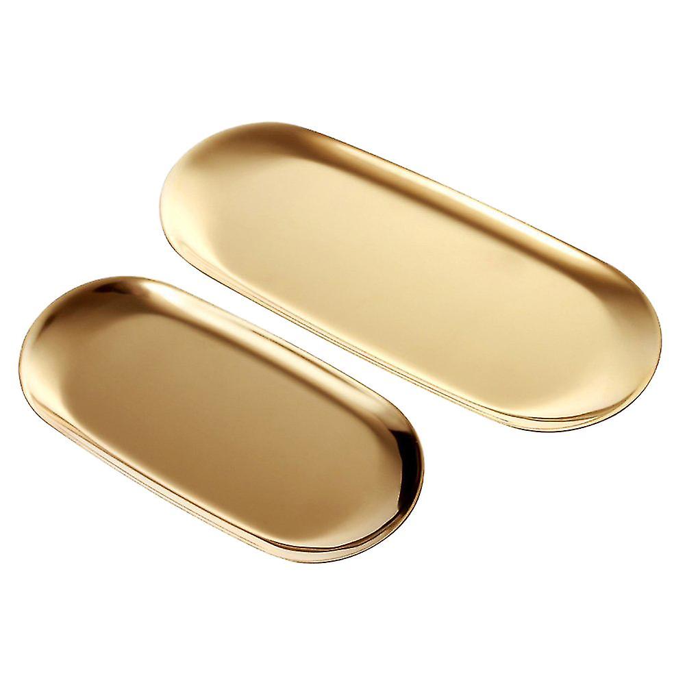 2 Sets Gold Oval Stainless Steel Trinket Tray，towel Storage Dish Plate Tea Fruit Trays Cosmetics Je