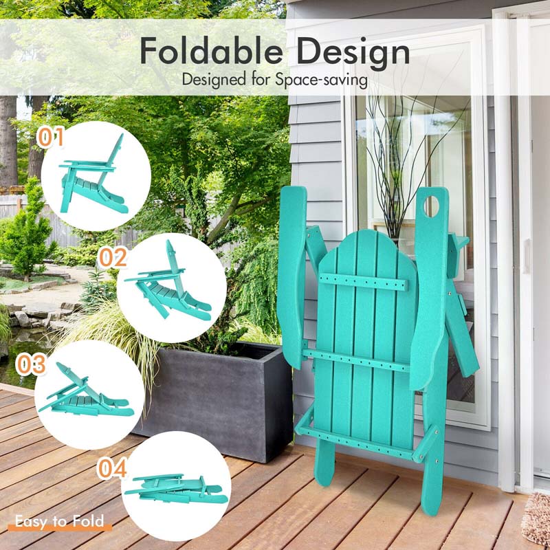 2-Pack Folding Adirondack Chairs with Built-in Cup Holder, PE Weather Resistant Outdoor Patio Folding Chairs