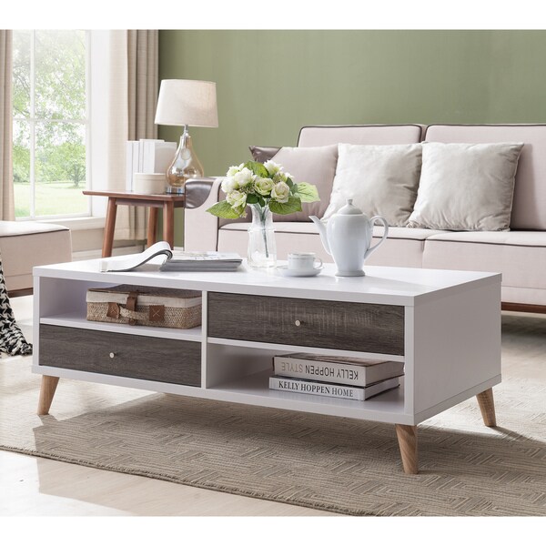 Furniture of America Bago Mid-century White 2-shelf Coffee Table