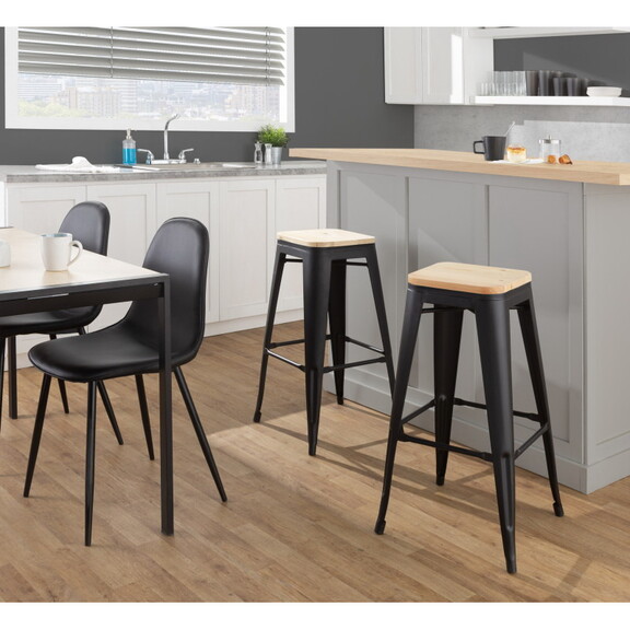 Oregon Contemporary Barstool in Black Steel and Na...