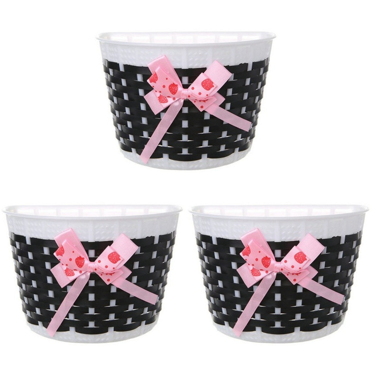 HOMEMAXS 3pcs Lovely Bike Basket Outdoor Knitted Bowknot Front Basket For Children Girl - Size S(Black)