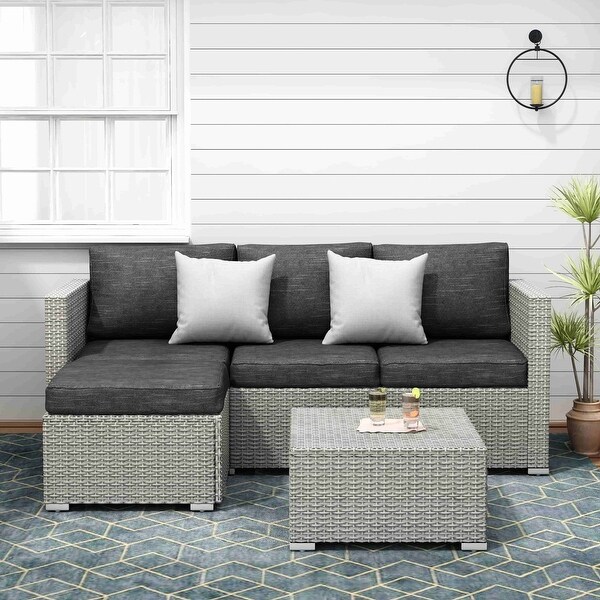 3-piece Patio Furniture Sets Resin Wicker Outdoor Sectional Sofa Chat Set - Overstock - 31721010