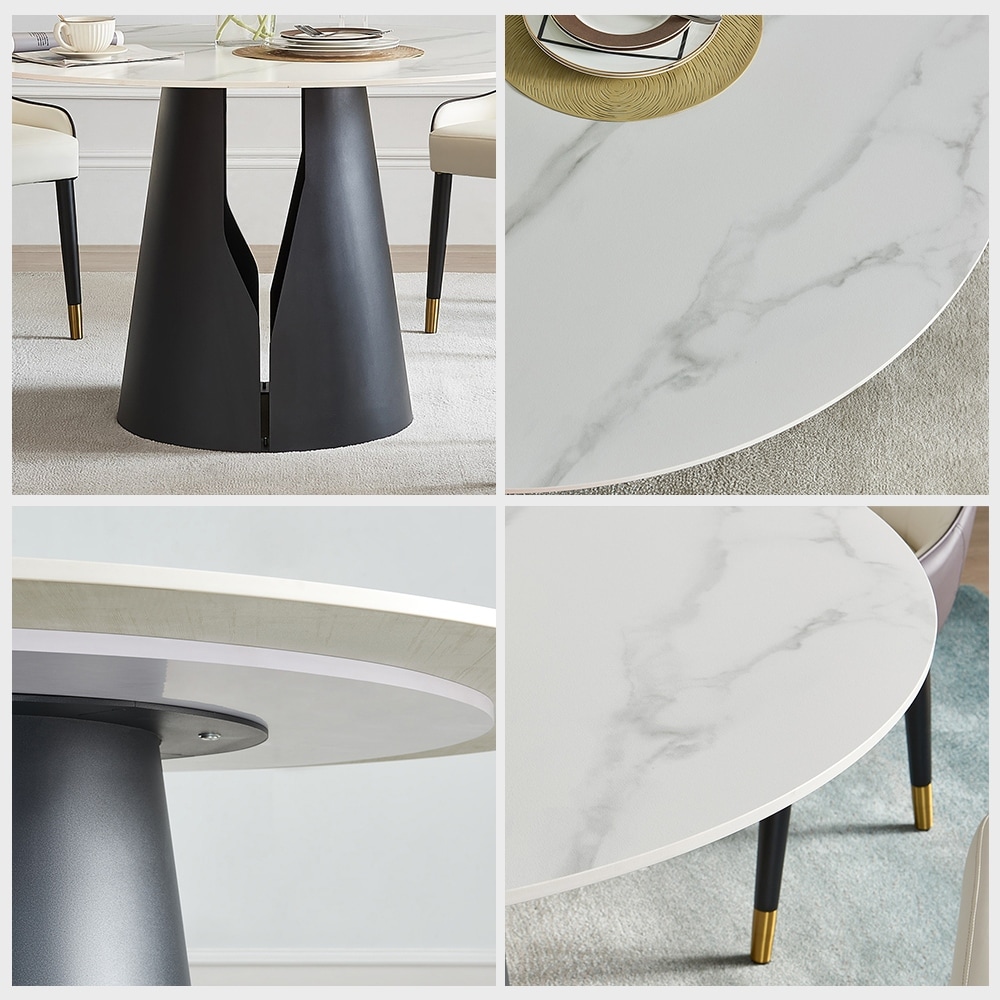 Modern Round White Dining Table for 4 6  faux marble table top