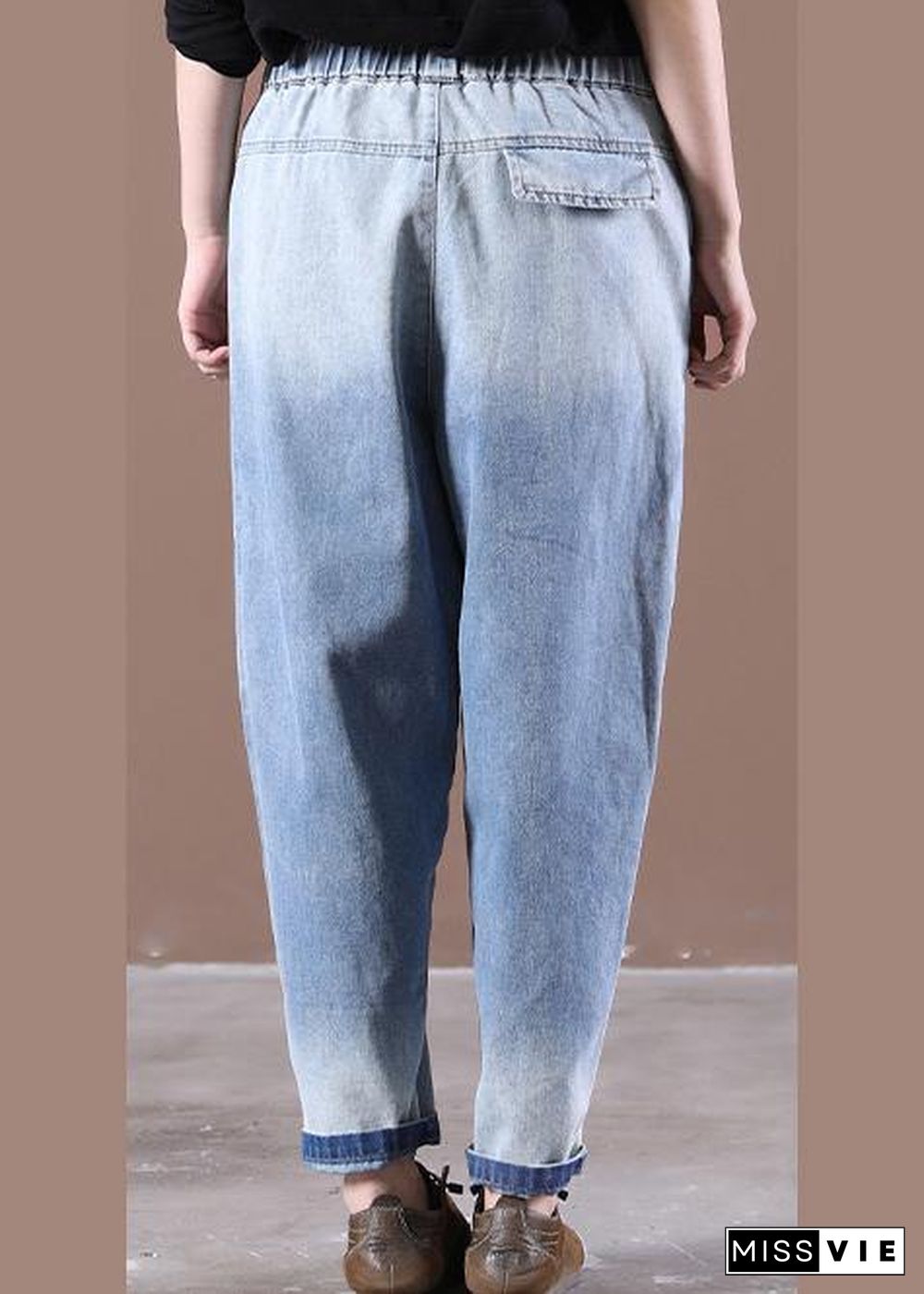 Modern Light Blue Trousers Thin Spring Pockets Sewing Casual Pants