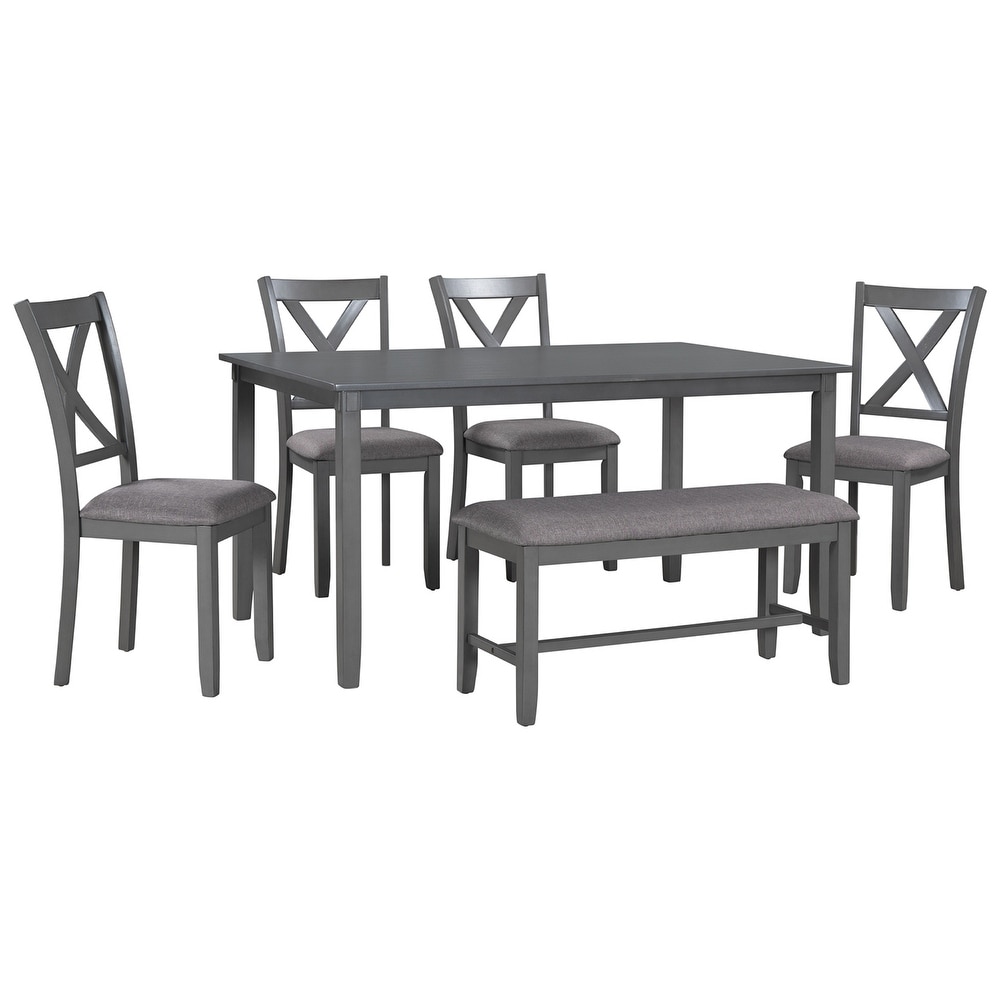 6 Piece Dining Table Set  Rectangular Dining Table  4 Chairs and Bench