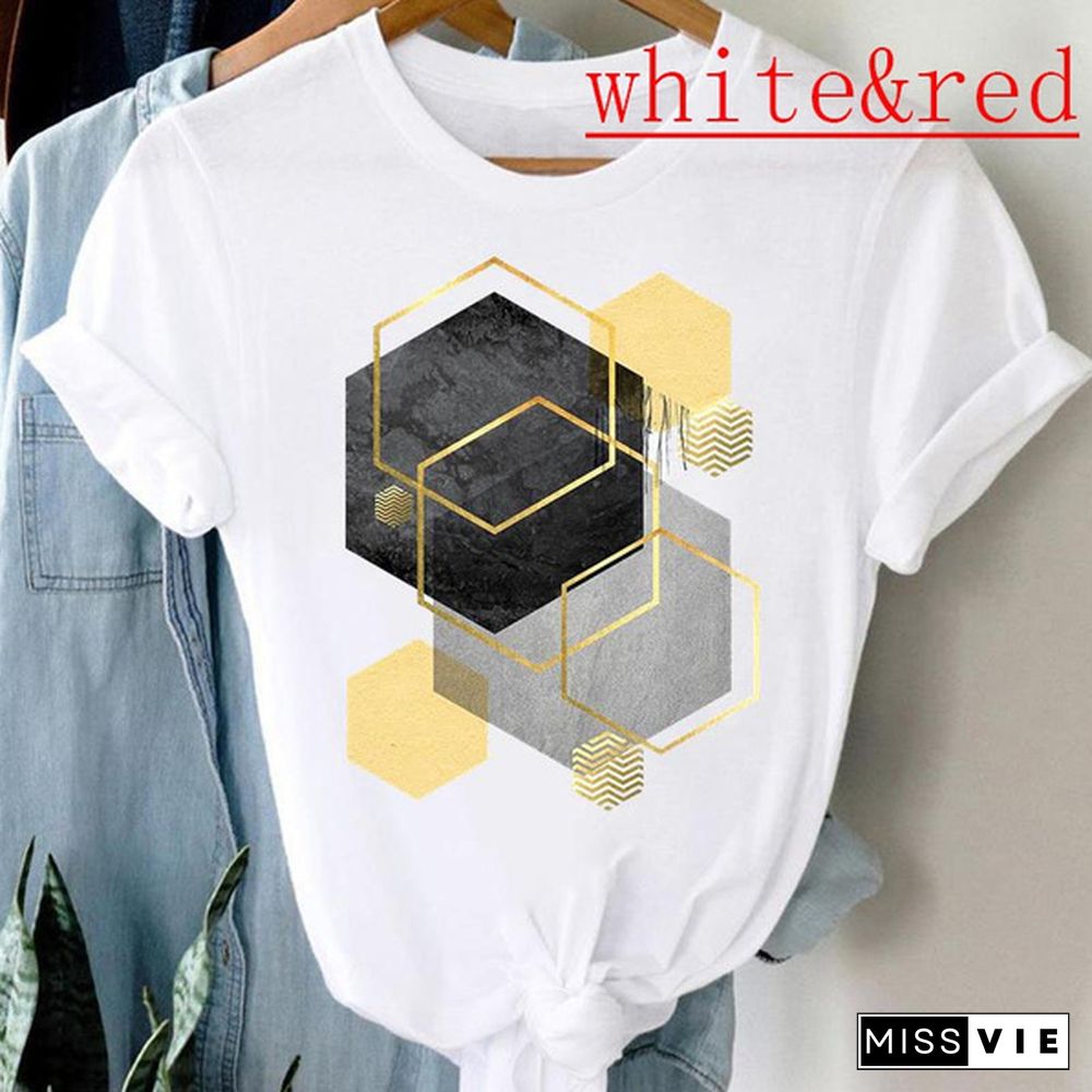 tee top tshirt fashion clothes women summer print lady female watercolor geometric spring 90s clothing short sleeve T casual cartoon graphic t-shirt