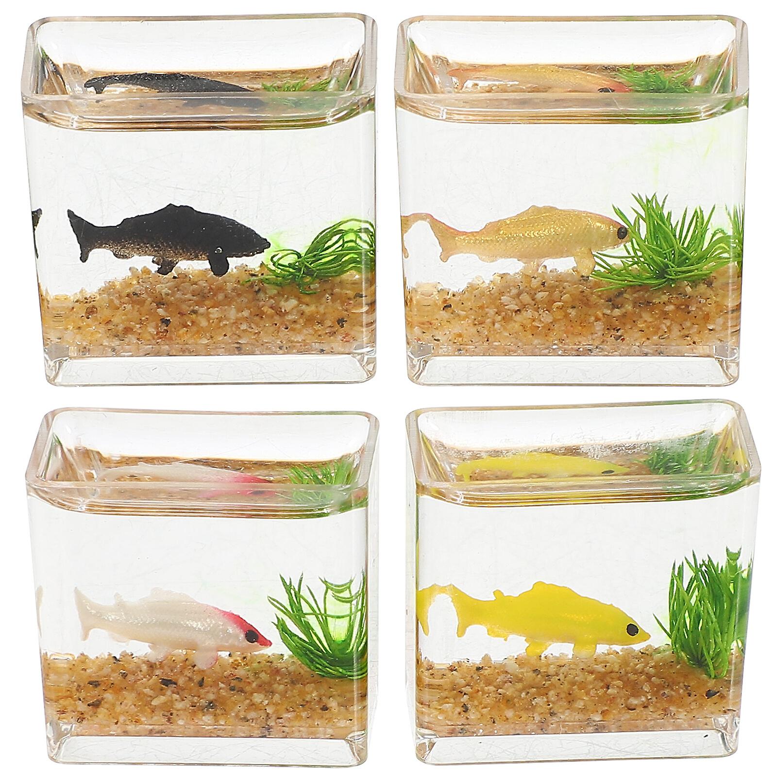 4pcs Mini Fish Bowl Decorations Miniature Fish Tank Models Lifelike Tiny Aquariums Mini House Decors