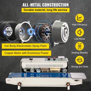 VEVOR Silver Continuous Band Heat Sealer 0.24 in. to 0.6 in. Seal Width Horizontal Sealing Machine for PVC Membrane Bag Film JTFKJMC52110V3DCHV1