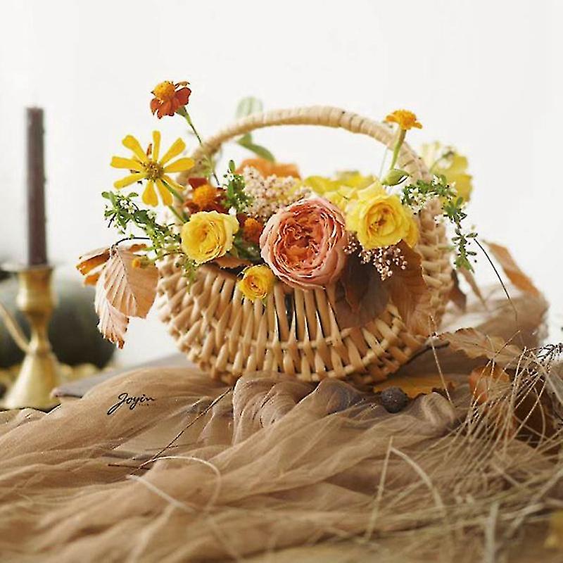 Mini Portable Flower Basket Half Moon Willow Flower Arrangement Basket Photo Props Flowers Hand-wov