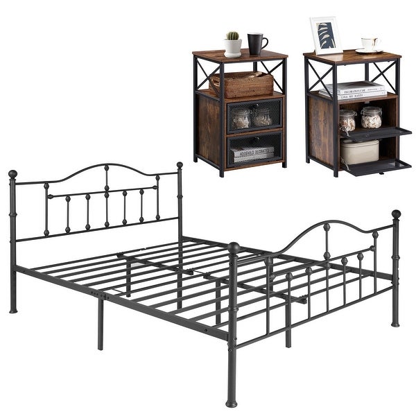 Taomika 3-pieces Modern Bedroom Set with Black Curved Bed Frame - - 35654760