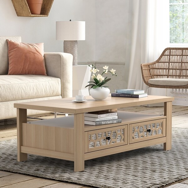 Costway Coffee Table with2 Drawers and Open Shelf Modern Rectangular - See Details