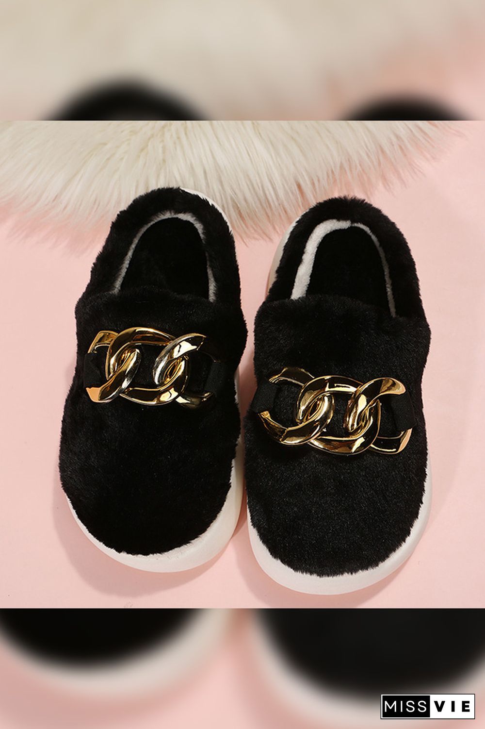 Metal Chain Fluffy Slipper