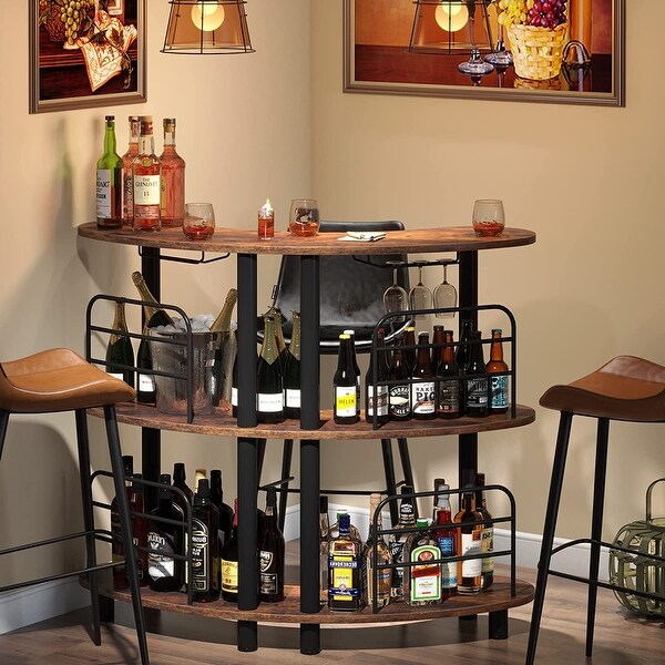 3 Tier Liquor Bar Unit， Wine Bar Cabinet with Storage Shelves with Wine Glass Holder for Home/Kitchen/Bar