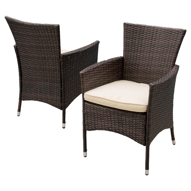 Malta Set Of 2 Wicker Patio Dining Chair With Cushion Brown Christopher Knight Home