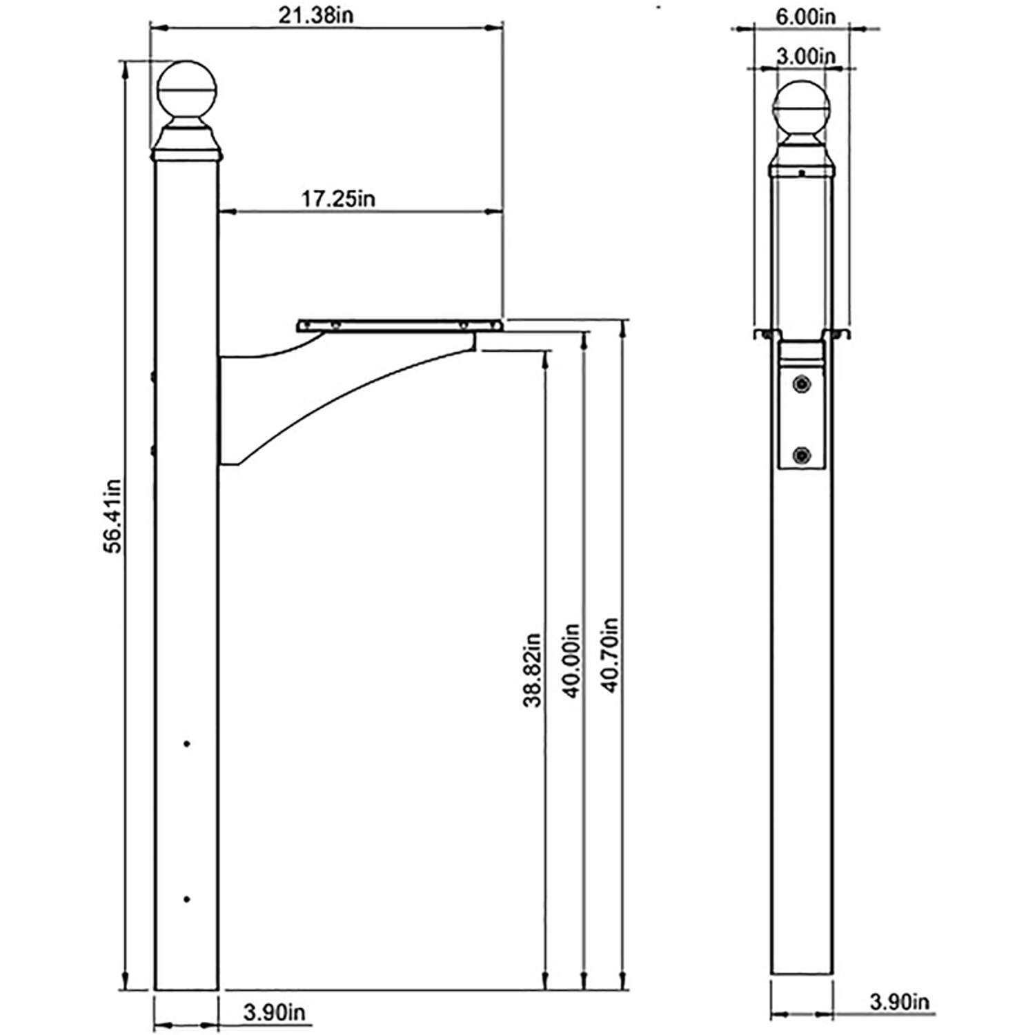 Gibraltar Mailboxes Landover 56.4 in. Powder Coated Black Aluminum/Steel Mailbox Post