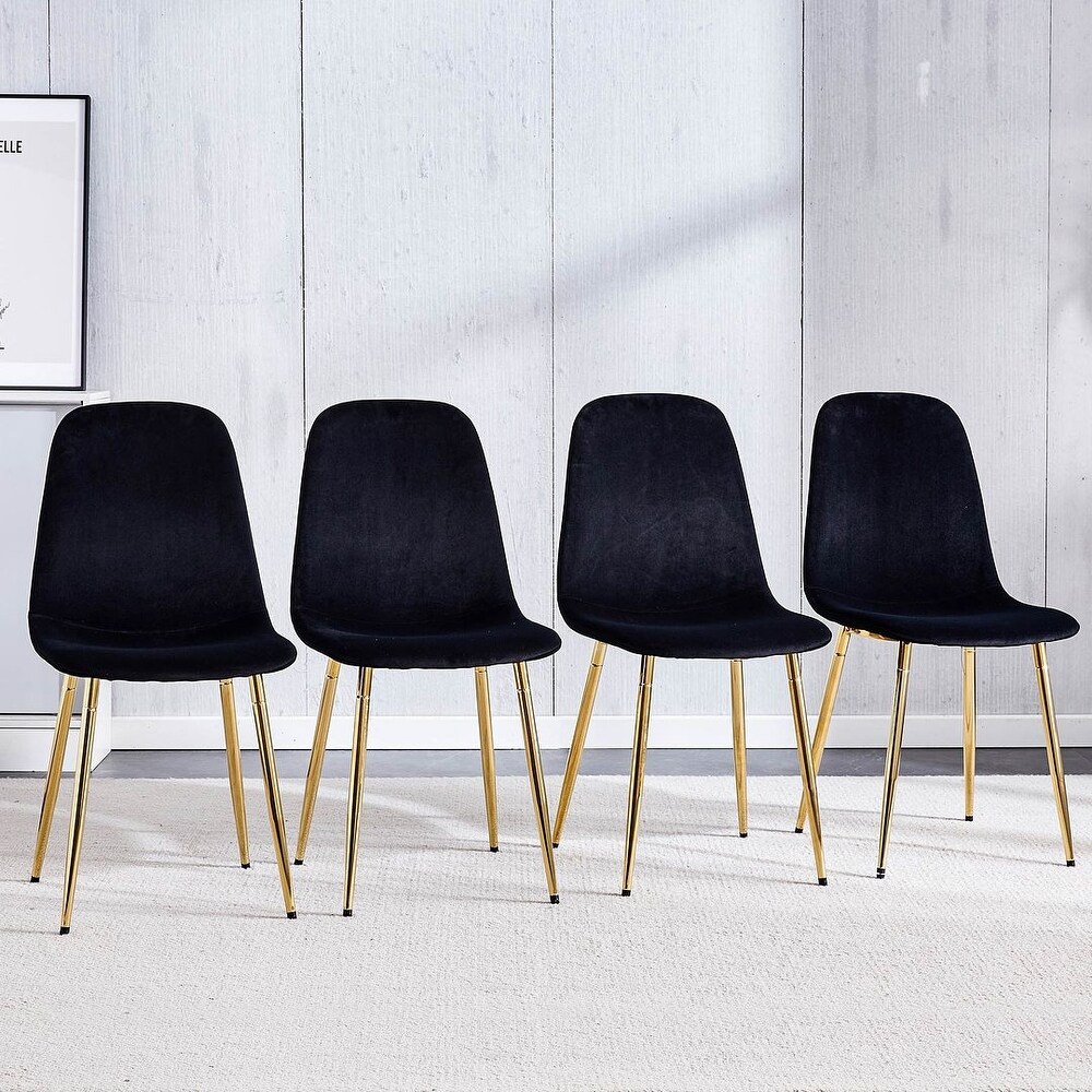 Set of 4 Modern Mid Century Velvet Black Dining Chairs with Gold Metal Legs