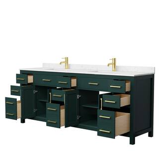 Wyndham Collection Beckett 84 in. W x 22 in. D x 35 in. H Double Sink Bathroom Vanity in Green with Carrara Cultured Marble Top WCG242484DGDCCUNSMXX