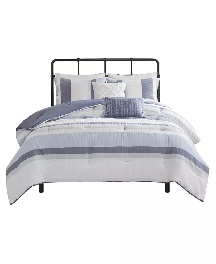 Madison Park Allegany Striped 5 Piece Jacquard comforter Set， Full Queen