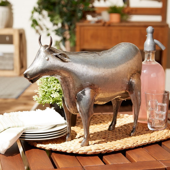 Accent Plus 4506393 Galvanized Cow Sculpture