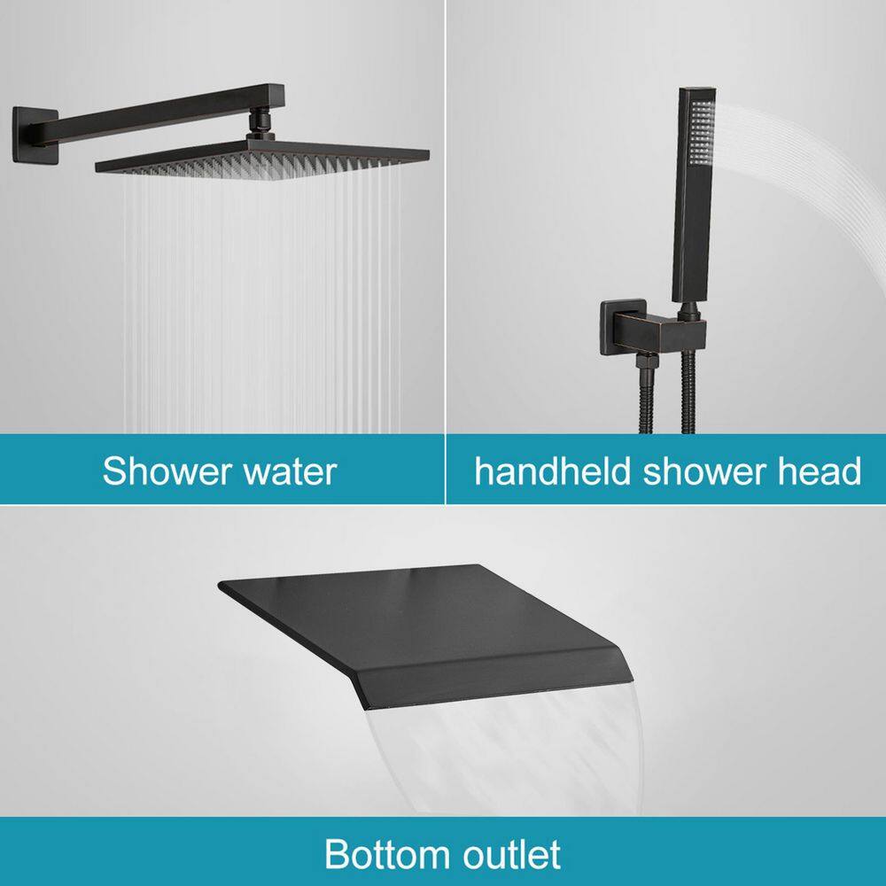 BWE 3-Spray Patterns With 2.5 GPM 12 in. Showerhead Wall Mounted Dual Shower Heads With Valve in Matte Black A-95012-Black-S