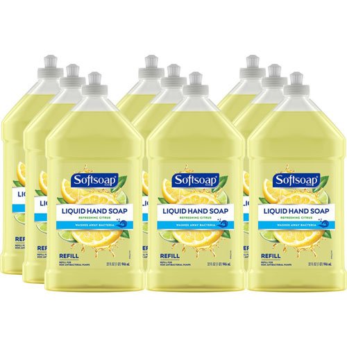 Colgate Palmolive Softsoap Citrus Hand Soap Refill | Citrus Scent， 32 fl oz (946.4 mL)， Bottle Dispenser， Dirt Remover， Bacteria Remover， Hand， Yellow， Residue-free， 9