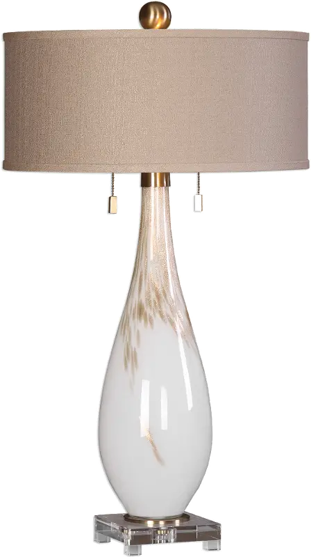 White Glass Table Lamp with Metallic Bronze Accents