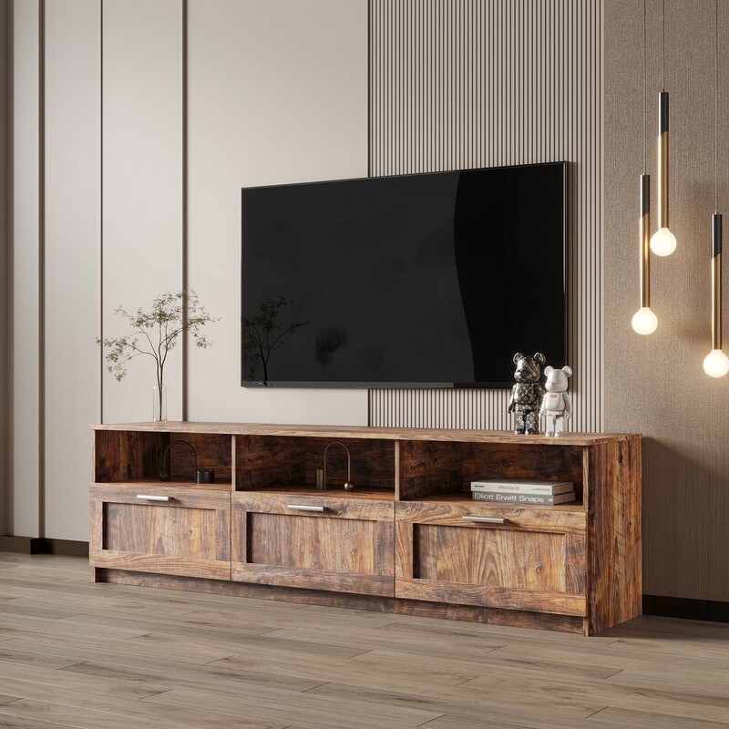 Modern TV stand with 3 open shelves   3 Drawers for 80 inch TV