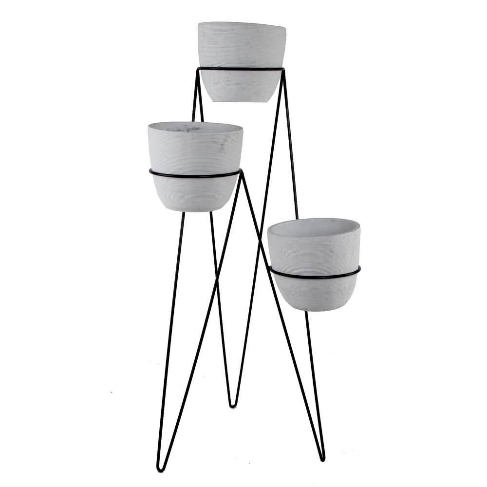 Flora Bunda 36 in. H 7 in. White Concrete 3-Tier Lava Cement Plant Pot Sets EM1747E-WH