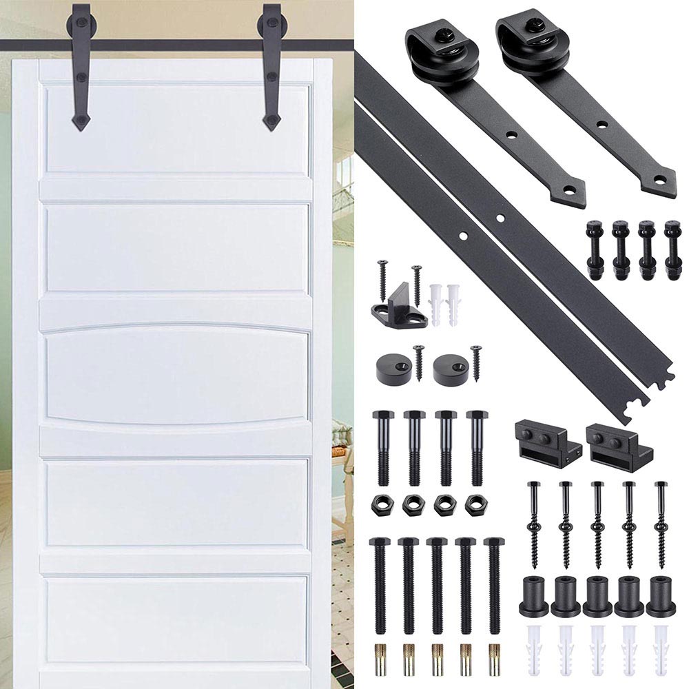 Yescom 6 ft Sliding Barn Door Hardware Kit Track Black Arrow