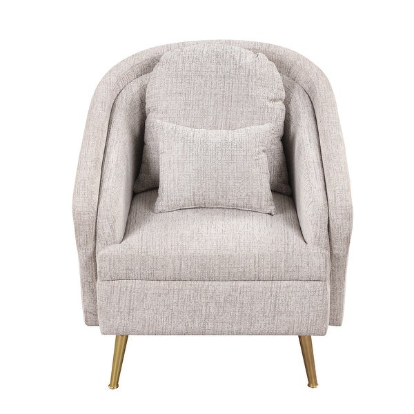 Modern Living Room Accent Chair Velvet Arm Chair Upholstered Barrel Chair Metal Leg Club Chair with Lumbar Pillow， for Bedroom