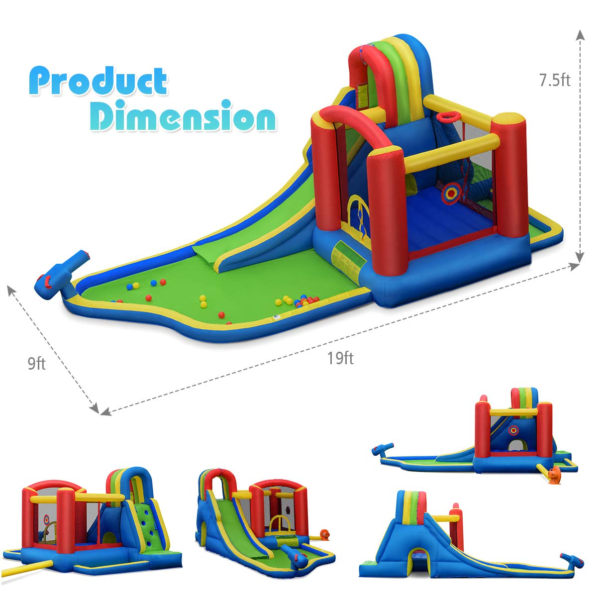 BOUNTECH 19FTx 9FTx 7.5FT Giant Water Park Long Kids Water Slide w/Water Pool