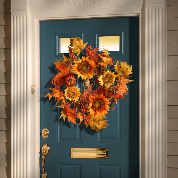 National Tree Company Sunflower Wreath With Pumpkin Orange (22