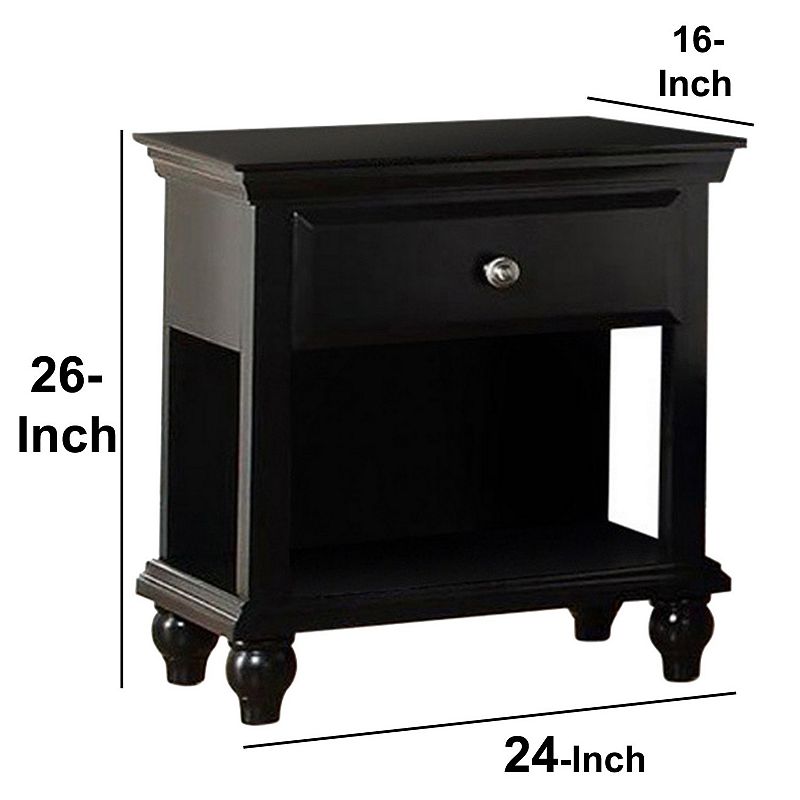 Poplar Wood Night Stand With Drawer， Black