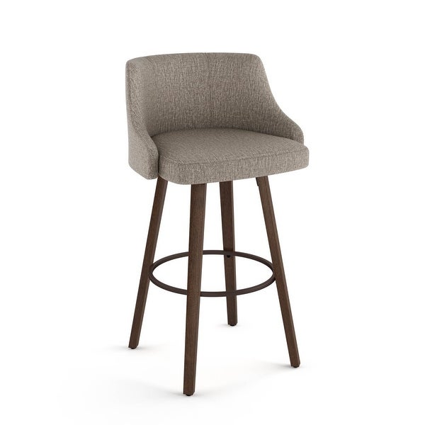 Ramon 26 In. Swivel Counter Stool - Beige and Brown Woven Polyester / Brown Wood