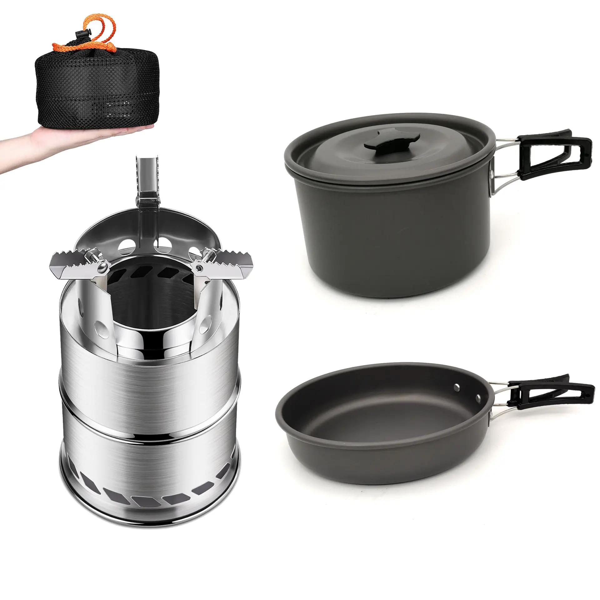 AJOTEQPT New Outdoor Hiking Cookware Portable Folding Set Pot Wood Stove Combination Camping Stove Kit