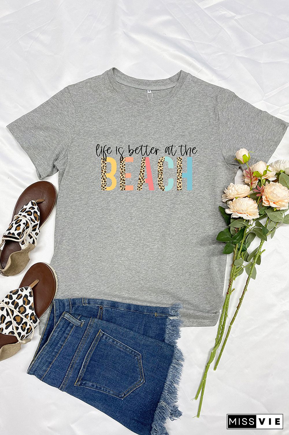 Life is better at the beach Sleeve Graphic Tee Wholesale