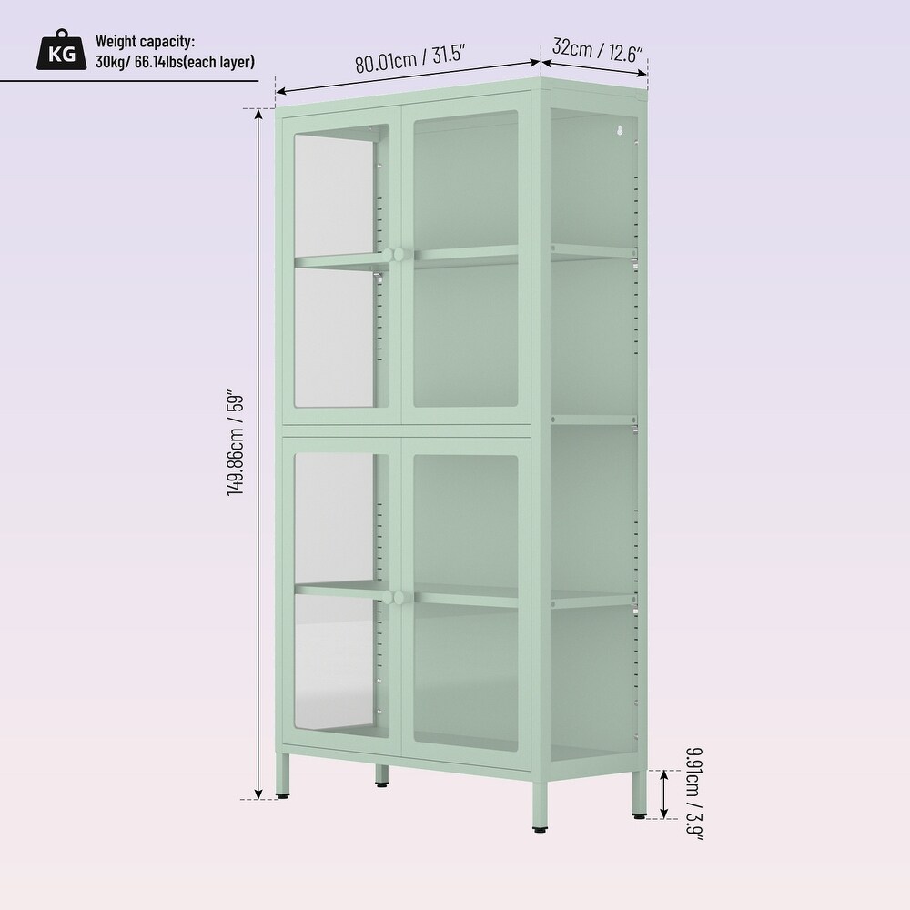 Modern Four Glass Door Storage Cabinet with Adjustable Shelves