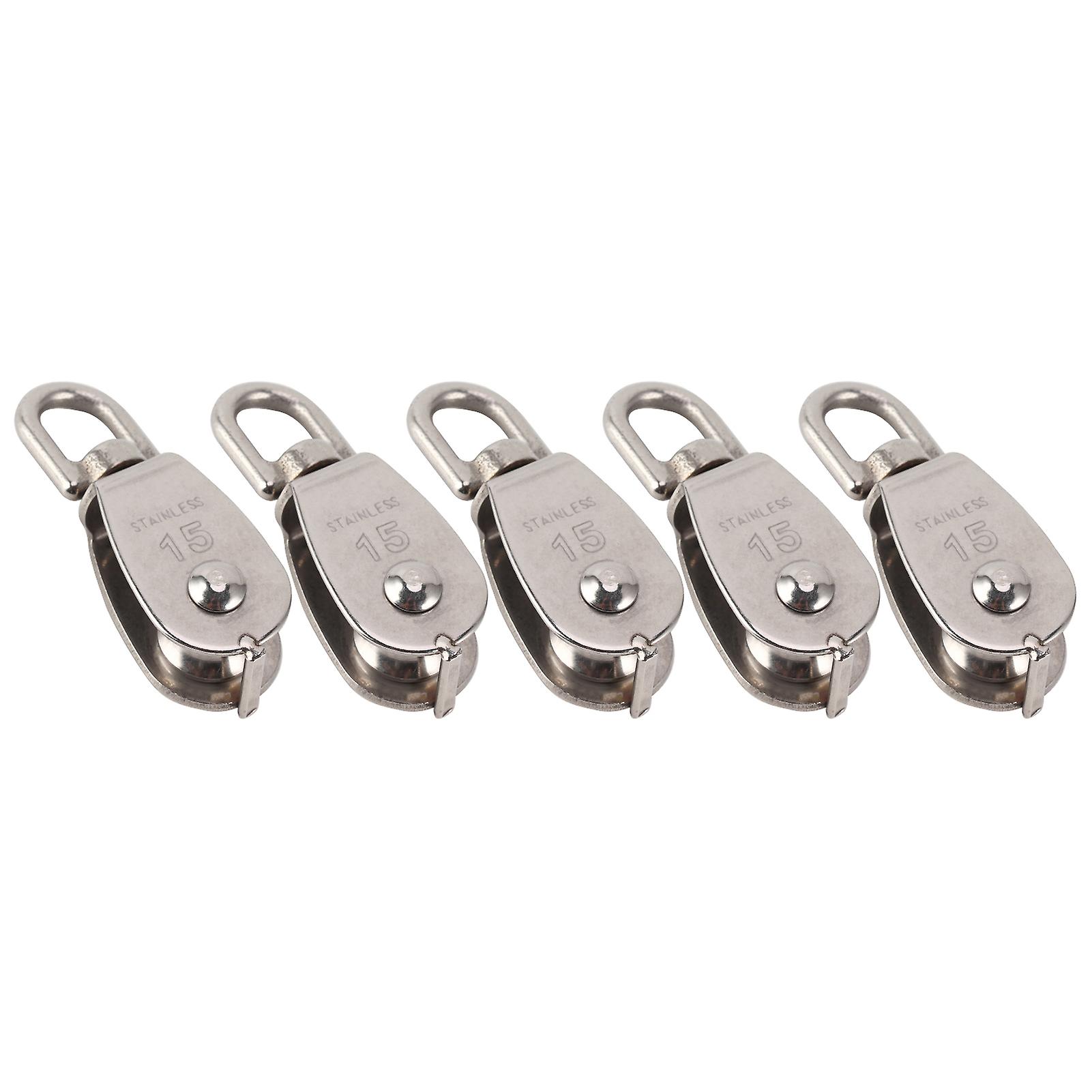 5pcs Single Pulley Roller Stainless Steel 1500kg Bearing With Thickness 15mm/0.6in Sturdy Hardware