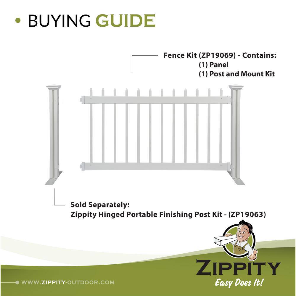 Zippity Outdoor Products 3.2 ft. H x 5.5 ft. W Kensington Hinged White Vinyl Spaced Picket Portable Event Fence Kit ZP19069