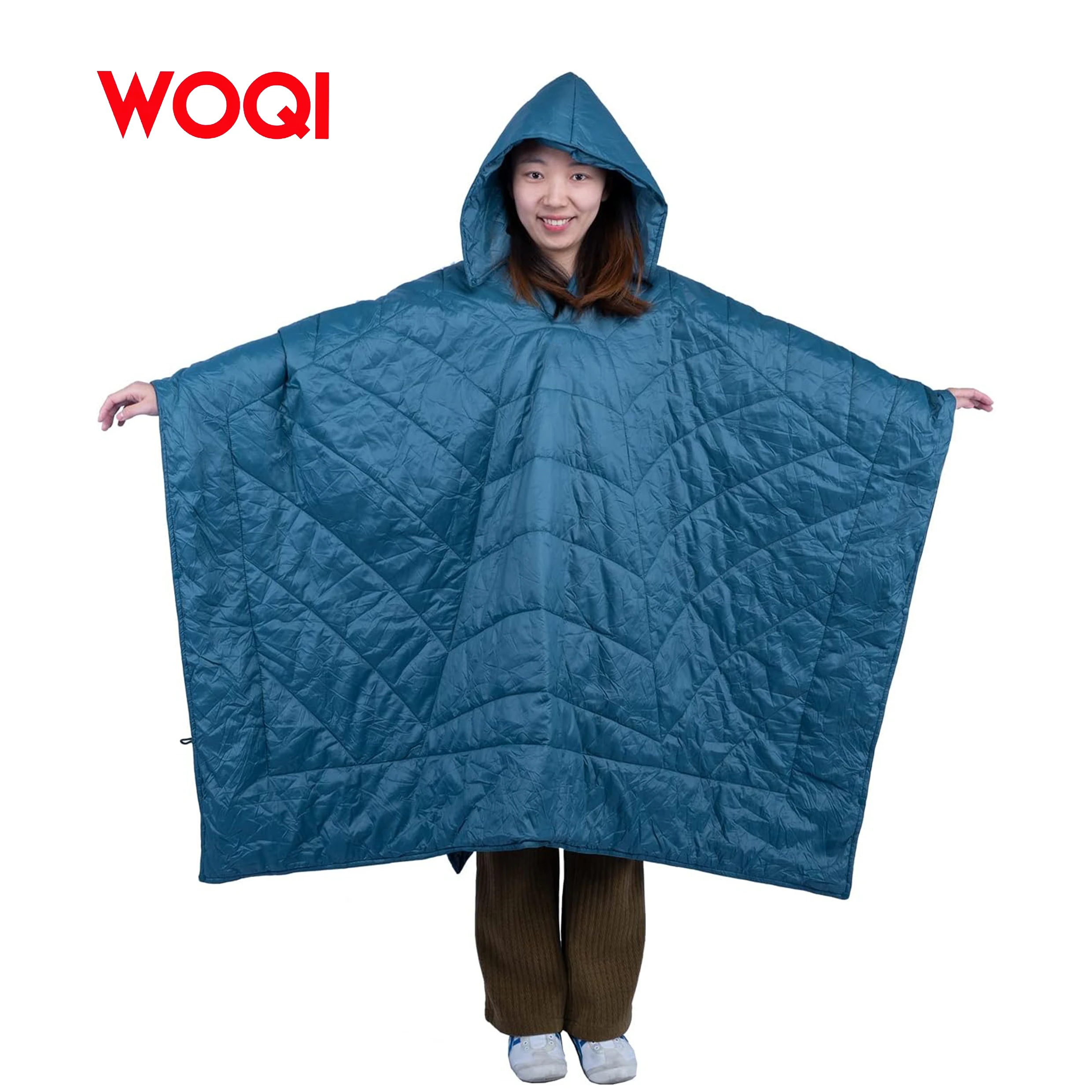 WOQI hooded insulated camping blanket  wearable cape and poncho  ultra lightweight and compact