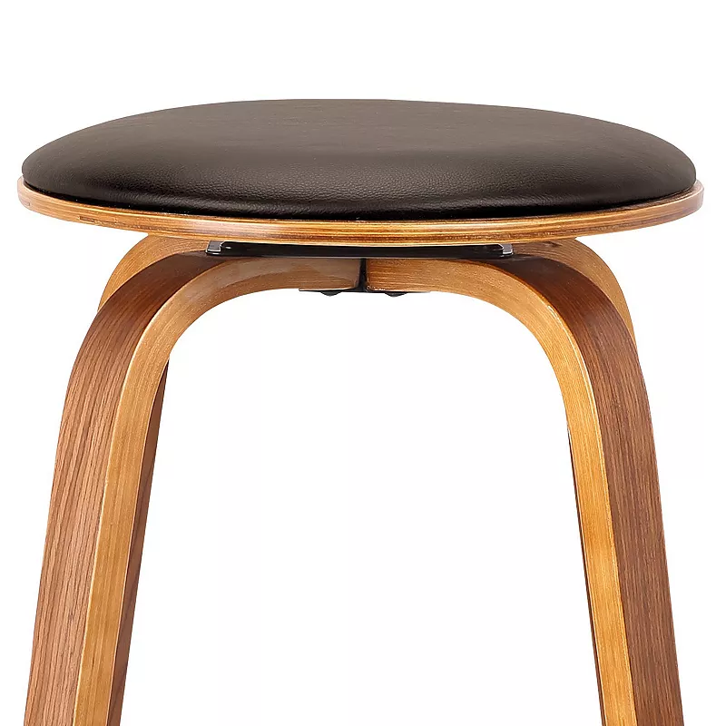 Round Leatherette Wooden Counter Stool with Flared Legs， Brown