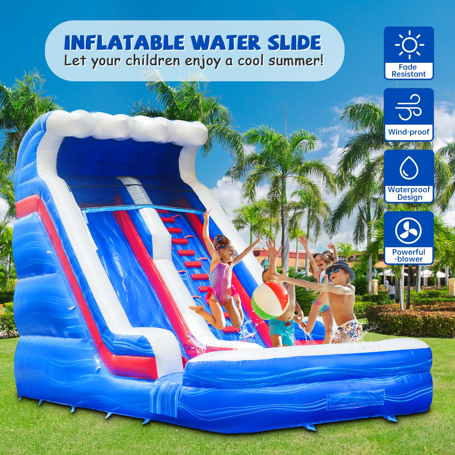 GOOSH 11' W x 25' D Inflatable Water Slide with Air Blower