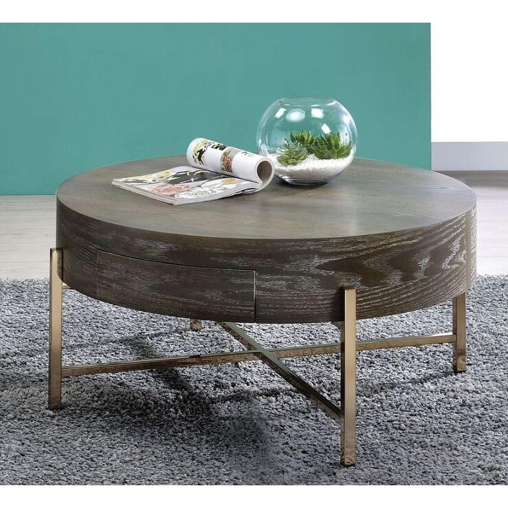 Contemporary Style Weyton Coffee Table  Dark Oak   Champagne