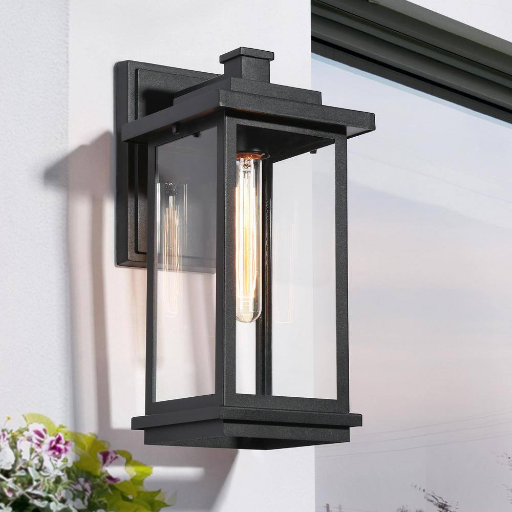 LNC Modern 1-Light Matte Black Outdoor Wall Lantern Sconce with Clear Glass Shade for Pool HouseFront Porch Wall Light MJZF2EHD1156W68