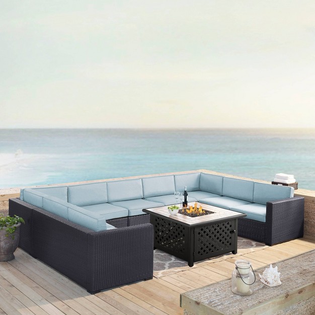 Biscayne 6pc Outdoor Wicker Sectional Set With Fire Table Mist Crosley