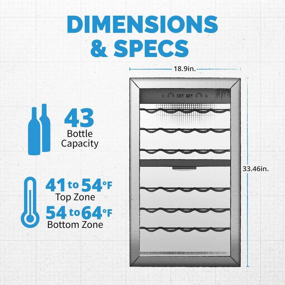 NewAir Dual Zone 19 in. 43-bottle Compressor Wine Fridge NWC043SS00