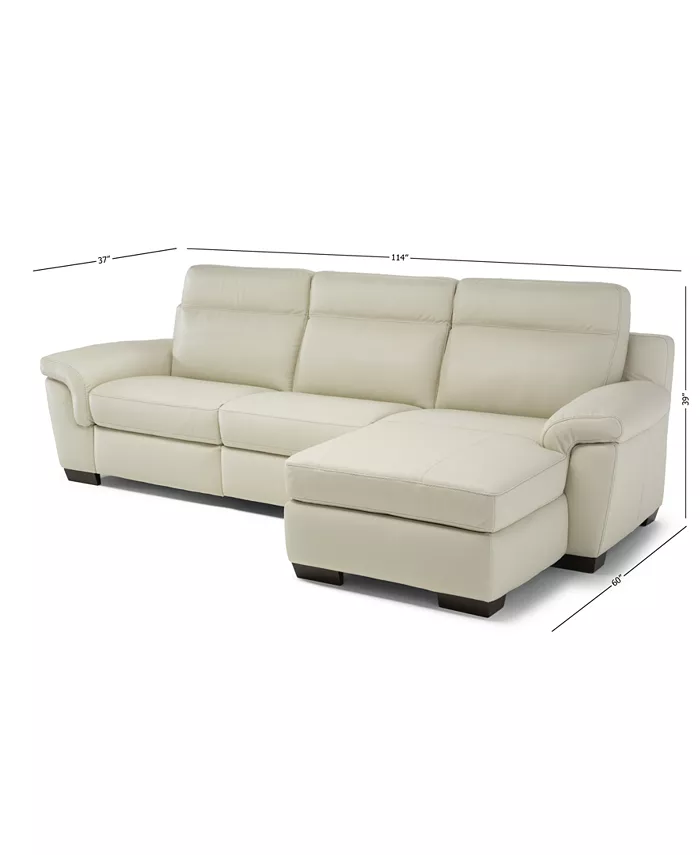 Furniture Julius II 3-Pc. Leather Sectional Sofa With 1 Power Recliner Power Headrests Chaise And USB Power Outlet