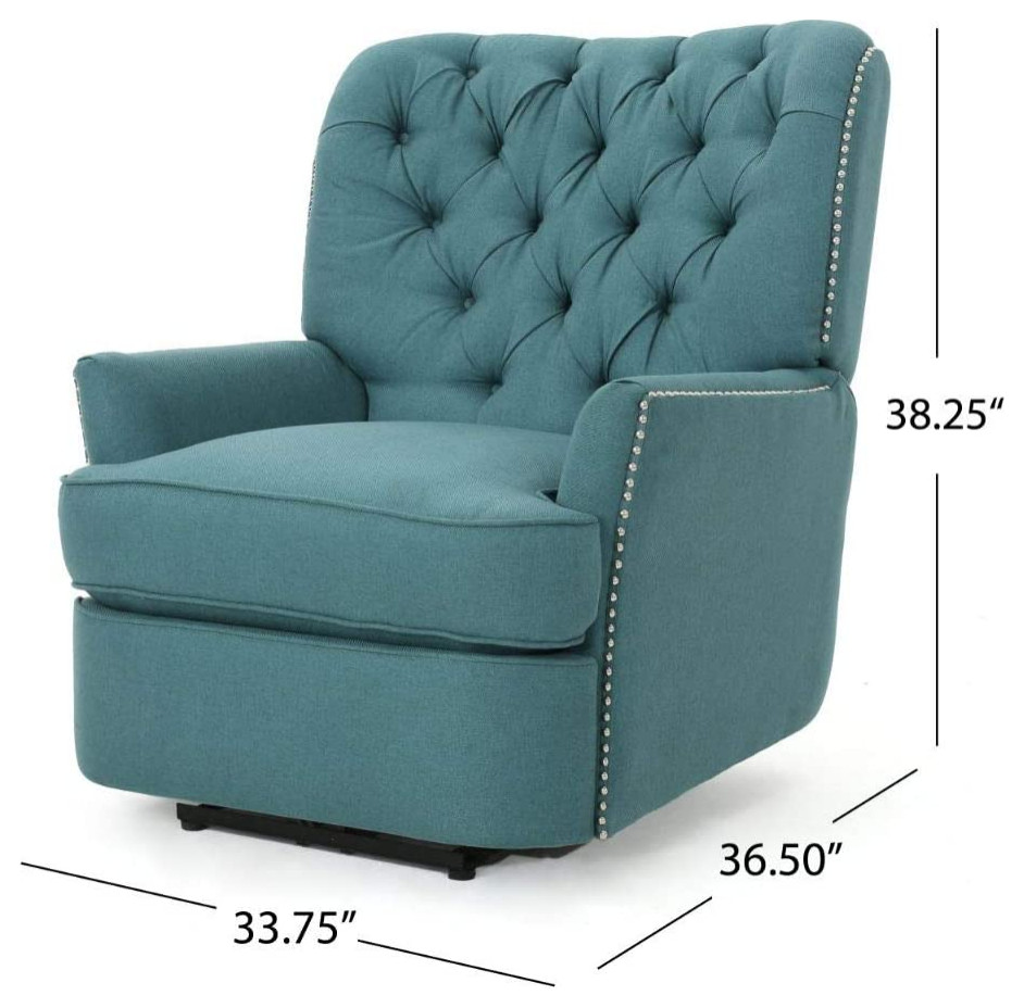 Contemporary Power Recliner  Teal Upholstery With Button Tufted Back  ampNailhead   Contemporary   Theater Seating   by Decorn  Houzz