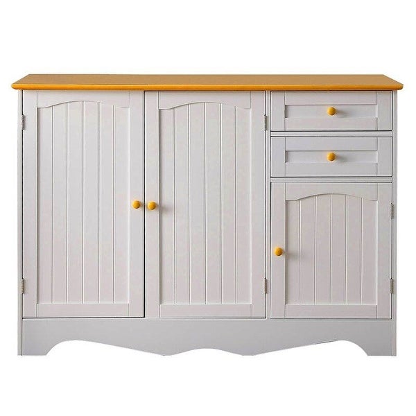 White Sideboard Buffet Cabinet with Light Wood Finish Top and Knobs - 31.5'' H x 43.7'' W x 15.75'' D